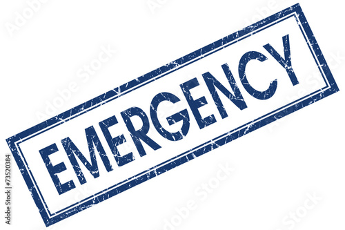 emergency blue square stamp isolated on white background