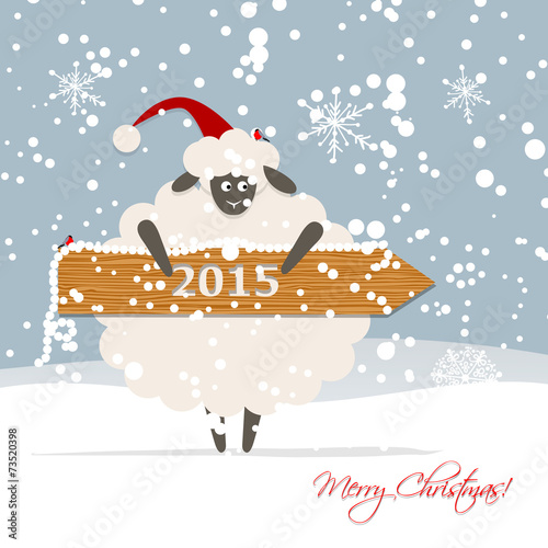 Funny sheep santa, symbol of new year 2015