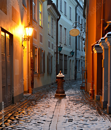 Narrow street in old Riga, Latvia