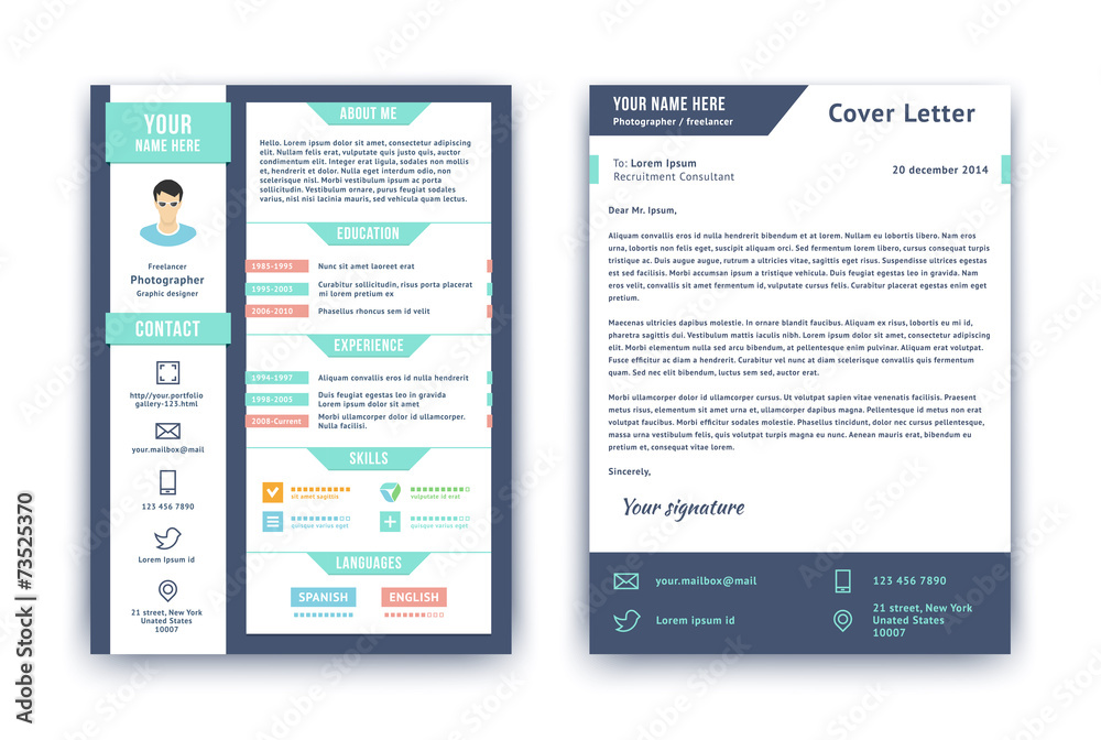 Resume and cover letter template - obrazy, fototapety, plakaty 