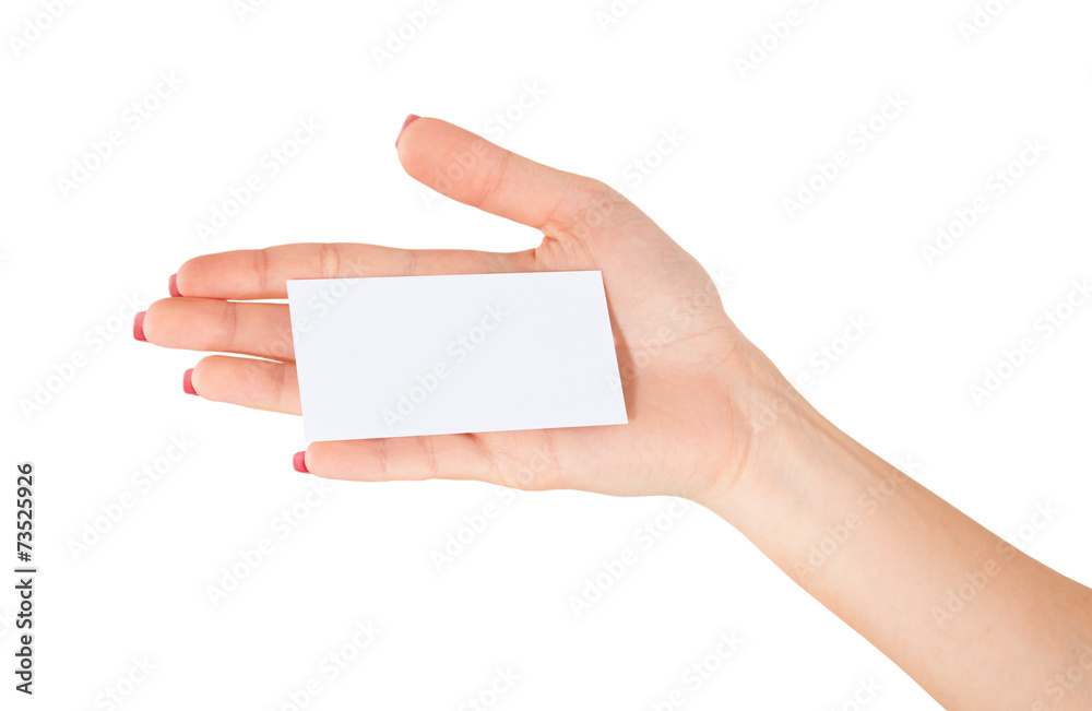 Women hand holding card isolated on white background Women hand holding card isolated on white background