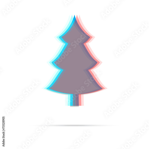 Christmas tree flat anagliph icon