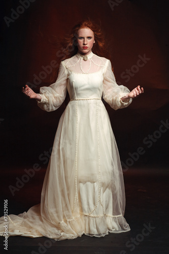 Portrait of the elegant woman in medieval era dress.