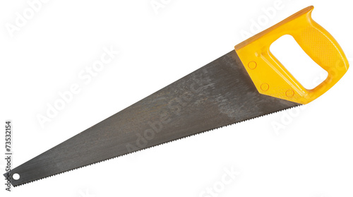 Canvastavla crosscut hand saw with yellow handle isolated