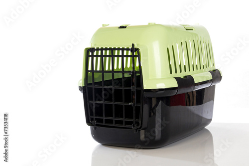 open pet carrier isolated on white background