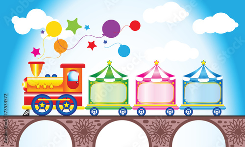 Multicolored children's train photo