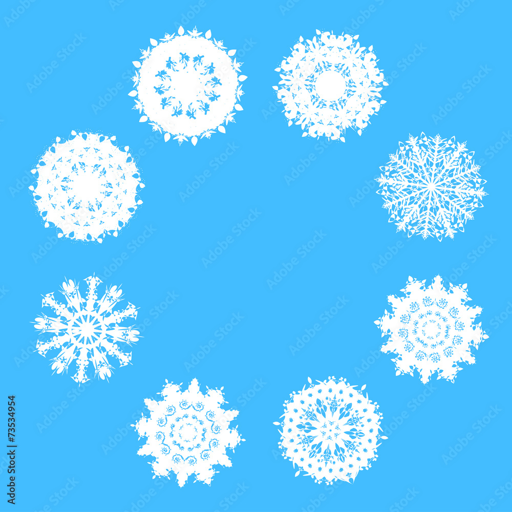 set of white snowflakes. set of white snowflakes.