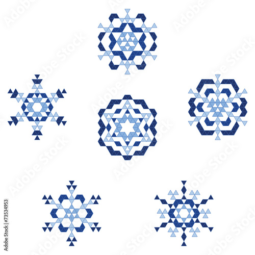 Blue snowflakes on white background