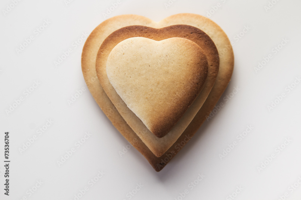 Three hearts cookies on white backgound