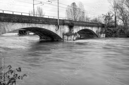 Ticino River during a winter flood. BW image © stefanopez