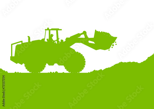 Excavator loader digging at industrial construction site vector