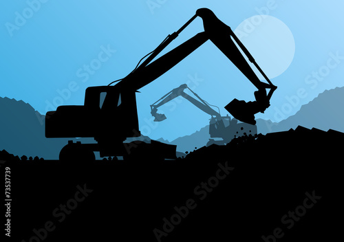 Excavator digger in action vector background concept