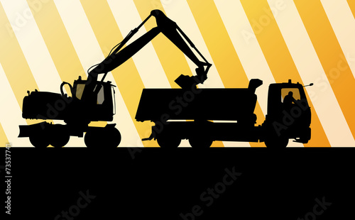 Excavator digger in action vector background concept