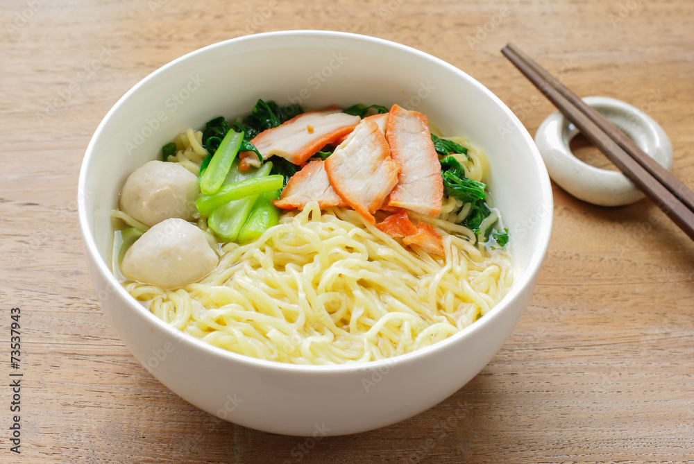 Noodles and meatball with chopsticks , asian noodle Noodles and meatball with chopsticks , asian noodle
