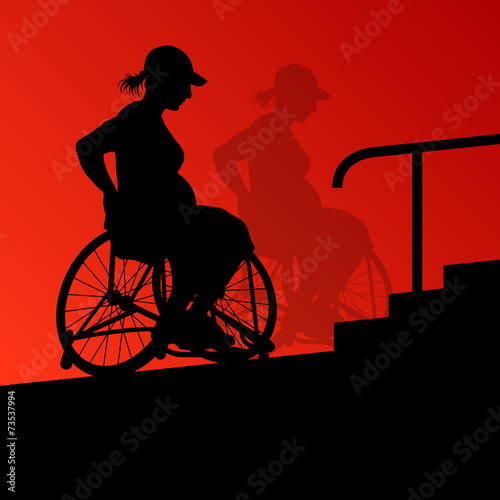 Active disabled young pregnant women in a wheelchair detailed he