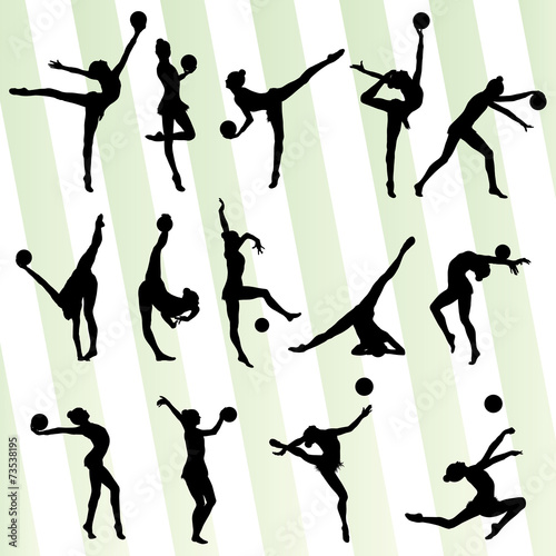 Art gymnastics with balls vector background set