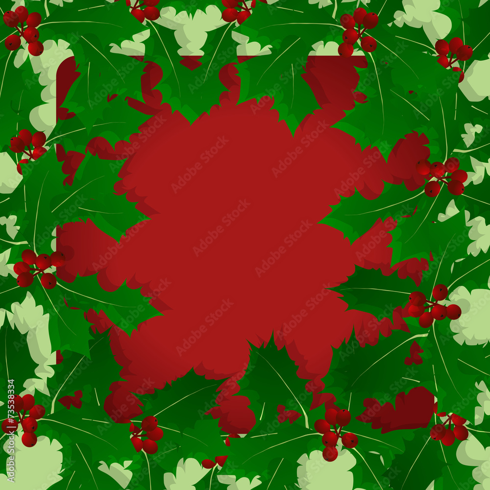 Fototapeta premium Christmas holly berry vintage holiday decoration illustration ba
