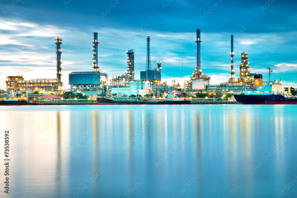 panorama of Oil refinery with reflection