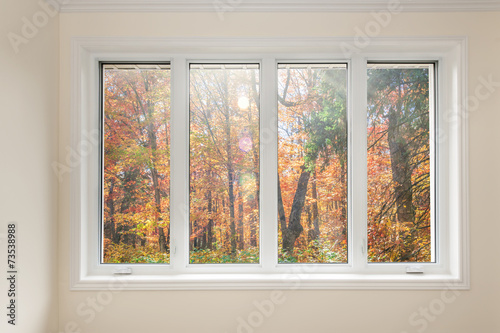 Принти на полотні Window with view of autumn forest