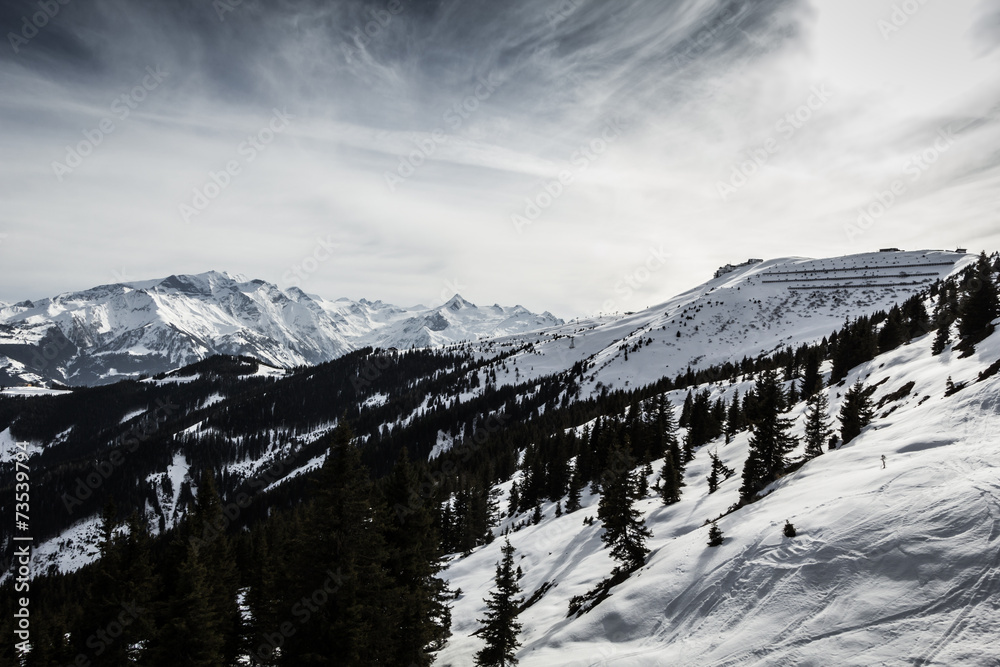 Beautiful view from Kitzsteinhorn ski resort in Alps 
