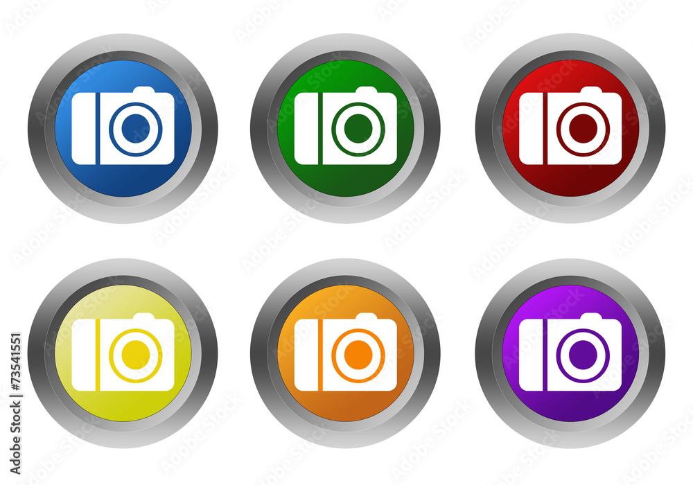 Set of rounded colorful buttons with camera symbol Set of rounded colorful buttons with camera symbol