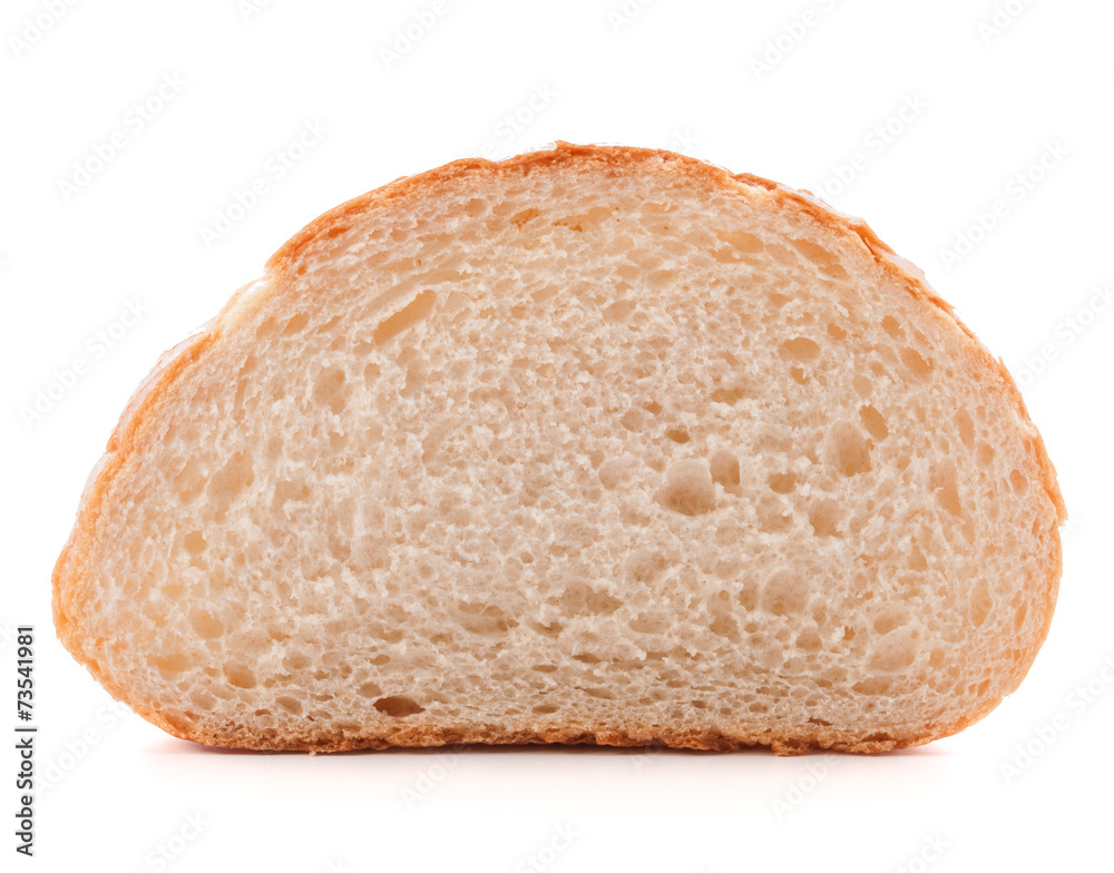 Hunk or slice of fresh white bread isolated on white background