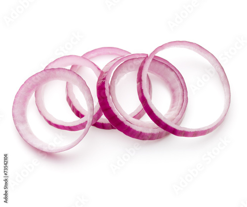 Sliced red onion rings isolated on white background cutout