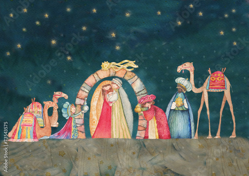 Christian Christmas Nativity scene with the three wise men