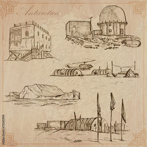 Antarctica: Travel around the World. Vector drawings.