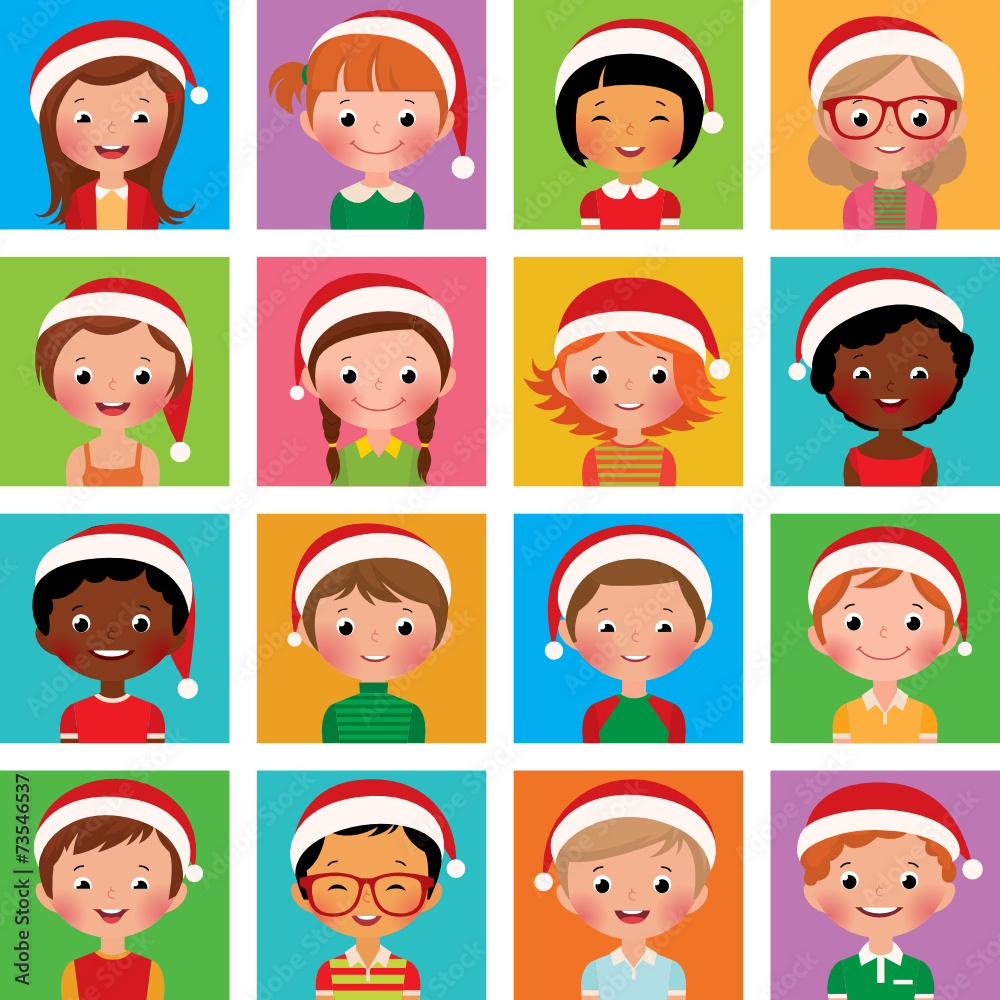 Icon set portraits of boys and girls in the Santa hat Icon set portraits of boys and girls in the Santa hat