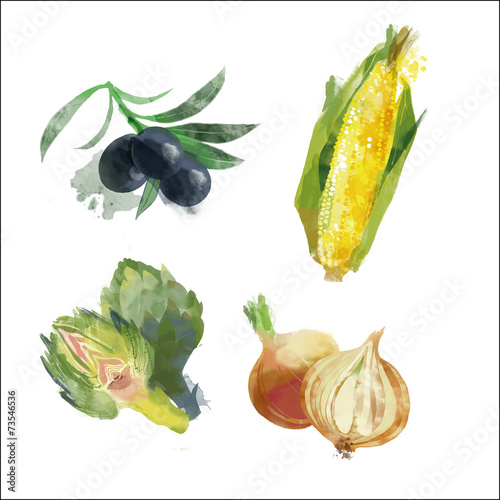 Set of olives corn artichokes onion