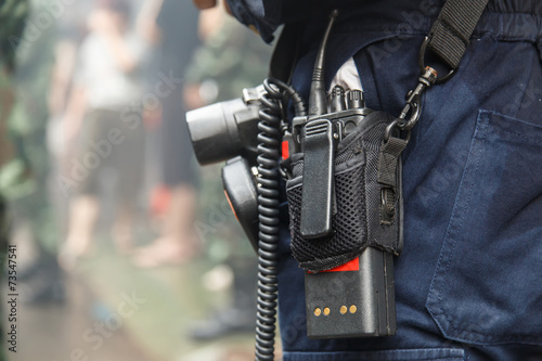 Man using walkie talkie