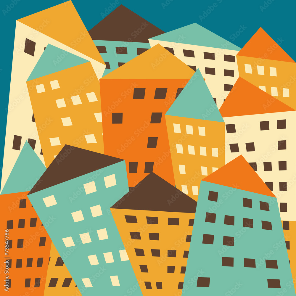 bright colored vector fictional distorted houses