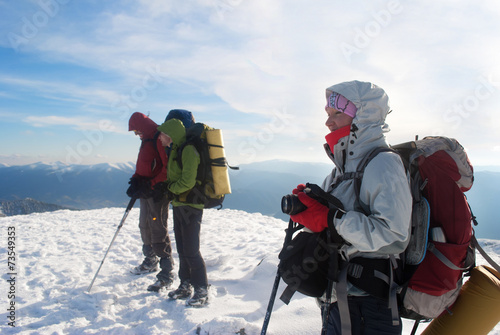 hiking in the winter mountains