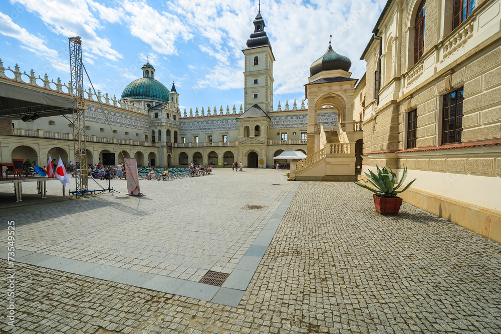Courtyard of Krasiczyn castle on sunny summer day, Poland