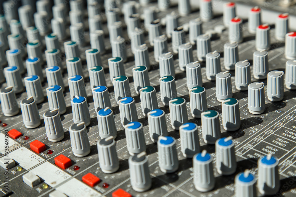 Fototapeta premium Close up Audio mixing console