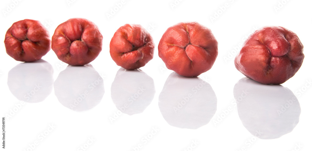 The exotic rose apple fruit over white background