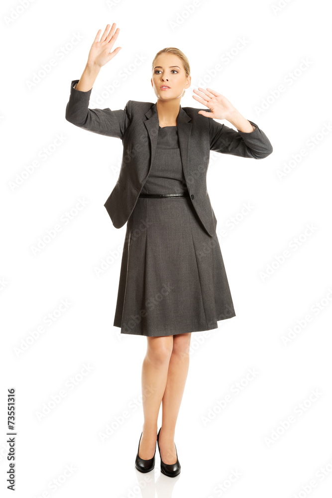 Woman holding hands in copyspace