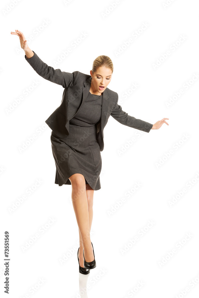 Woman walking carefully Woman walking carefully