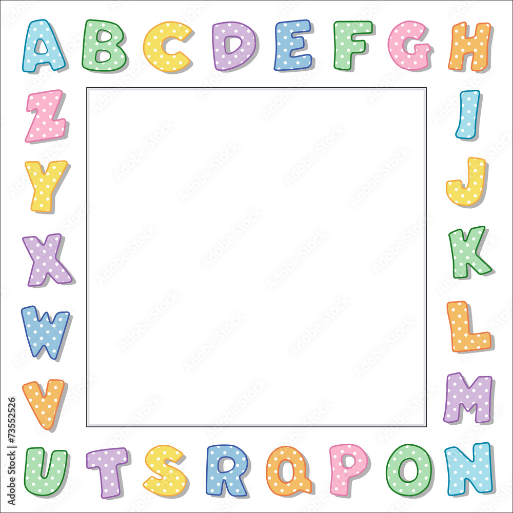 Alphabet Frame, pastel polka dot border, square copy space Alphabet Frame, pastel polka dot border, square copy space