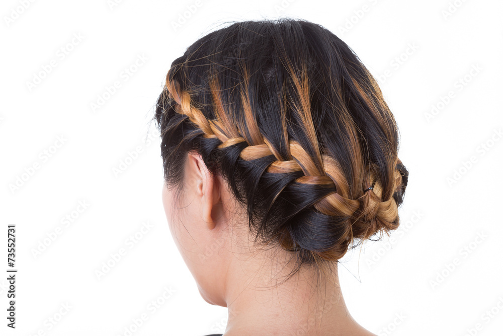 Naklejka premium long hair braid style isolated on white background