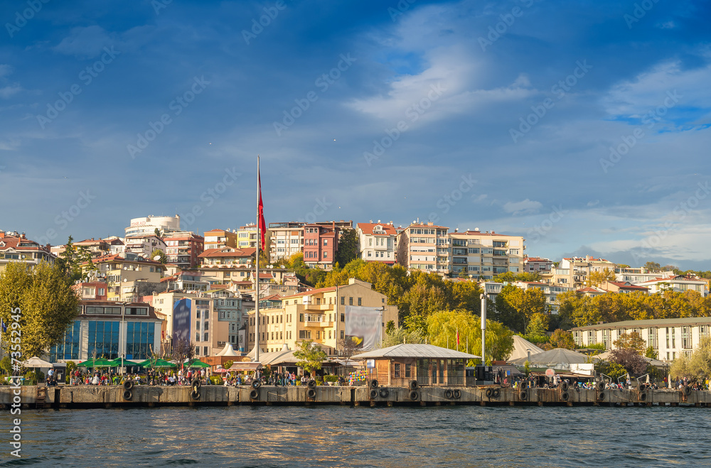 Istanbul buildings along Bosphorus river, Turkey