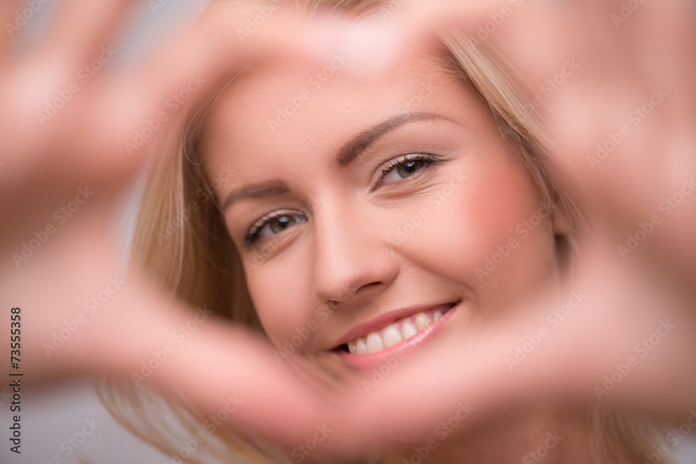 Beautiful blond girl expresses different emotions