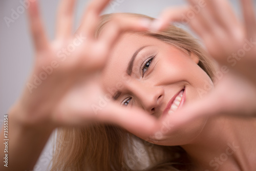 Beautiful blond girl expresses different emotions