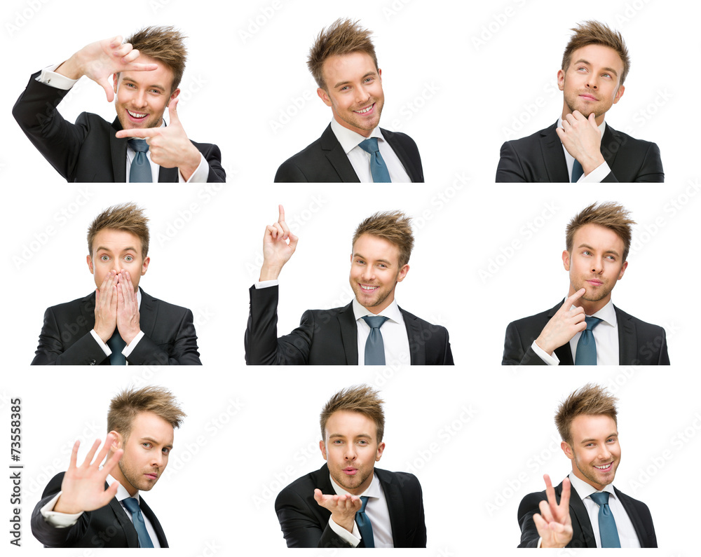 Portrait of businessman with different emotions Portrait of businessman with different emotions