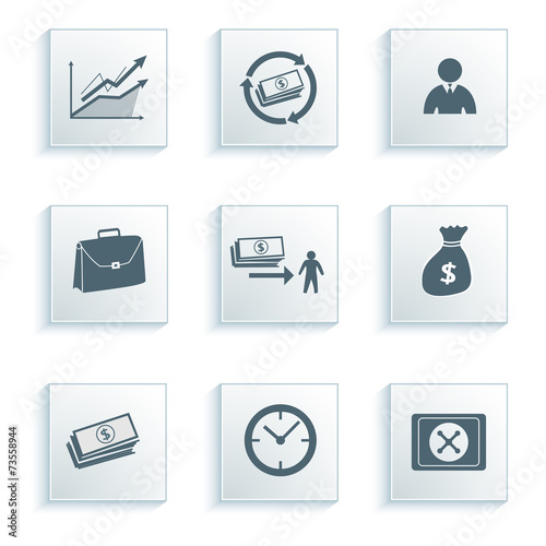 banking-icon-set-on-a-gray-background-effect-paper