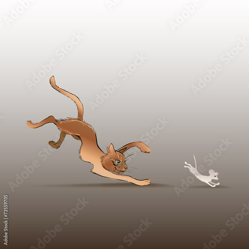 cat chasing a mouse, vector