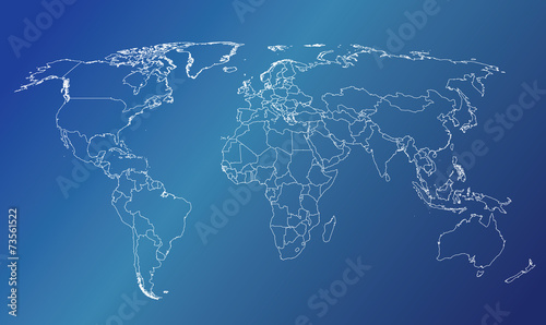 World map countries white outline blue gradient EPS10 vector