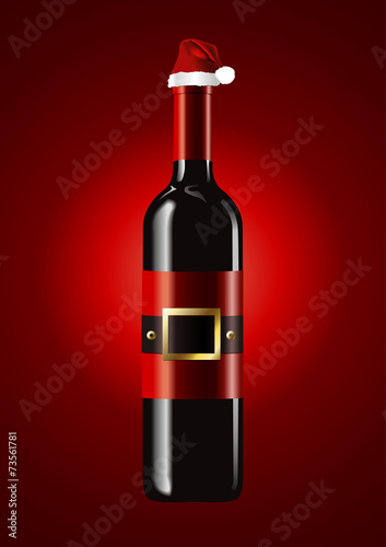 Vector of Wine bottles with Santa hat