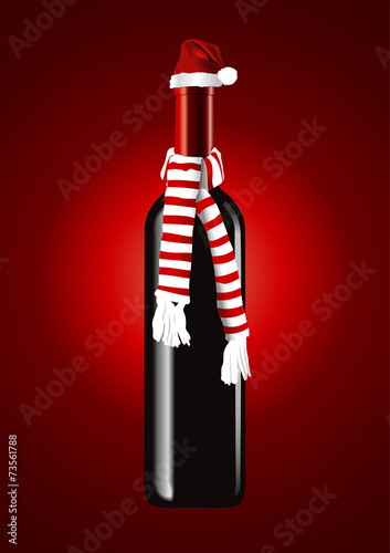 Vector of Wine bottles with Santa hat